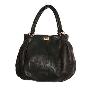 J. Crew Pebbled Leather Multi Section Double Handle Large Hand Bag Black 17"x13"